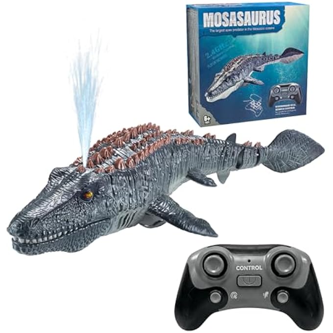 rayihni REMOTE CONTROLLED MOSASAURUS TOY FOR CHILDREN, REMOTE CONTROLLED ELECTRIC DINOSAUR BOAT WITH SPRAY WATER AND LIGHT FOR SWIMMING POOL, LAKE, BATHROOM, BATH TOY - Image 1